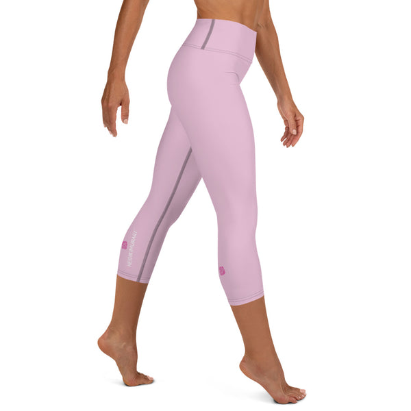 Solid Pink Yoga Capri Leggings, Solid Pale Pink Color Designer Yoga Capri Leggings, Simple Essential Modern Comfy Moisture-Wicking, High-Waisted Capri Leggings Yoga Pants Mid-Calf Length Activewear- Made in USA/EU/MX (US Size: XS-XL)