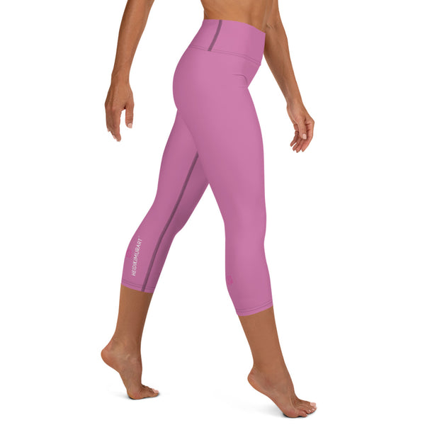 Pink Yoga Capri Leggings, Designer Sharp Pink Solid Color Designer Yoga Capri Leggings, Simple Essential Modern Comfy Moisture-Wicking, High-Waisted Capri Leggings Yoga Pants Mid-Calf Length Activewear- Made in USA/EU/MX (US Size: XS-XL)