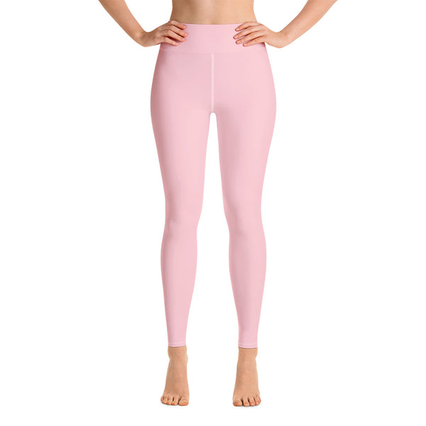 Light Pink Women's Yoga Pants, Ballet Pink Pastel Soft Solid Color Tights- Made in USA/ EU-Leggings-Printful-Heidi Kimura Art LLC