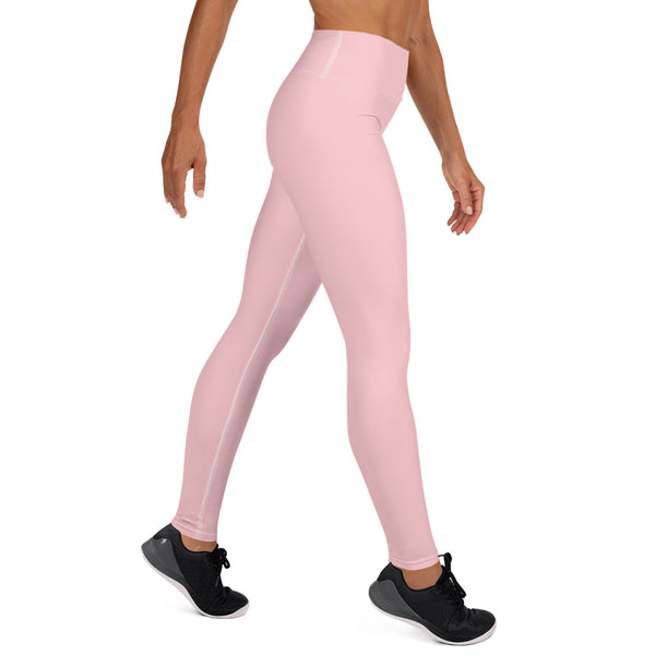 Light Pink Women's Yoga Pants, Ballet Pink Pastel Soft Solid Color Tights- Made in USA/ EU-Leggings-Printful-Heidi Kimura Art LLC