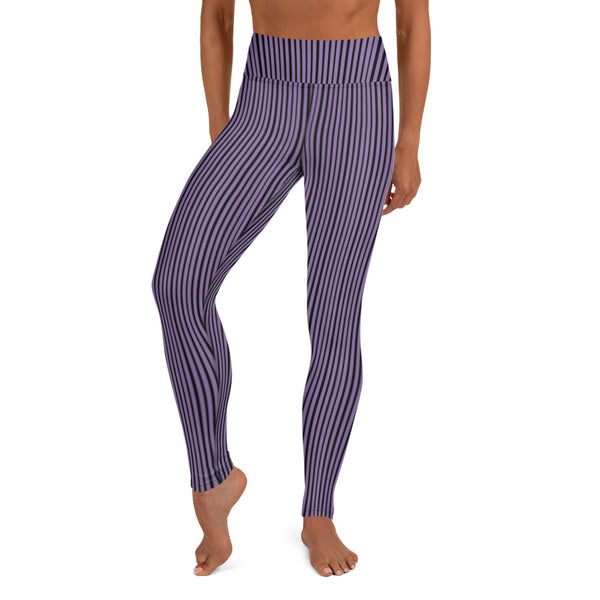 Purple Striped Women's Yoga Leggings-Heidikimurart Limited -XS-Heidi Kimura Art LLC Purple Striped Long Yoga Leggings, Vertical Stripes Modern Women's Gym Workout Active Wear Fitted Leggings Sports Long Yoga & Barre Pants - Made in USA/EU/MX (US Size: XS-6XL)  These are super soft, stretchy and comfo