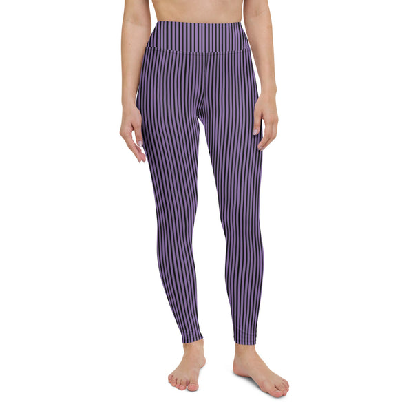 Purple Striped Women's Yoga Leggings-Heidikimurart Limited -Heidi Kimura Art LLC Purple Striped Long Yoga Leggings, Vertical Stripes Modern Women's Gym Workout Active Wear Fitted Leggings Sports Long Yoga & Barre Pants - Made in USA/EU/MX (US Size: XS-6XL)  These are super soft, stretchy and comfo