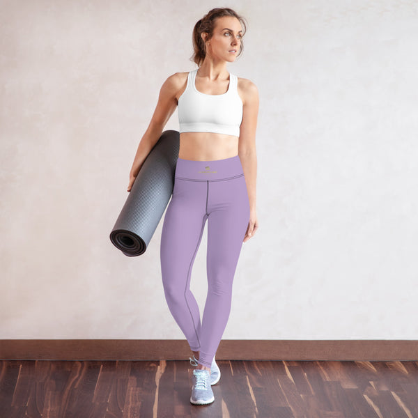 Solid Purple Color Yoga Leggings, Light Pale Purple Women's Long Tights-Made in USA/EU/MX-Leggings-Printful-Heidi Kimura Art LLC