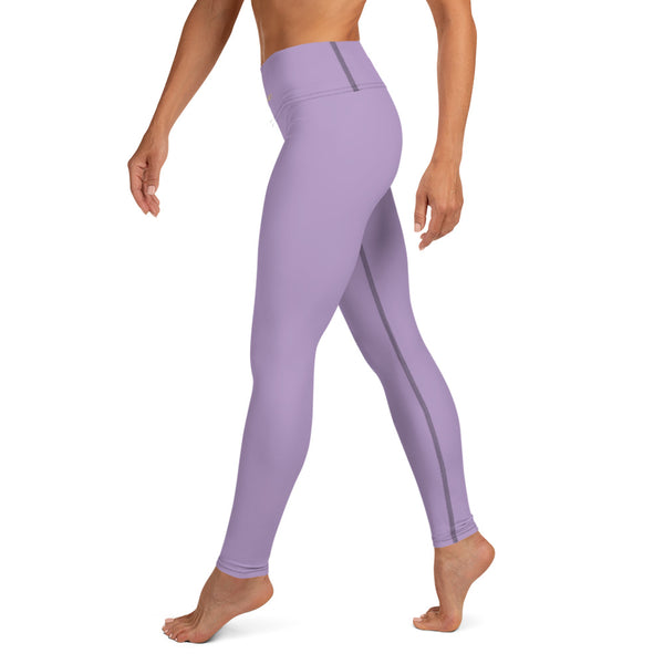 Solid Purple Color Yoga Leggings, Light Pale Purple Women's Long Tights-Made in USA/EU/MX-Leggings-Printful-Heidi Kimura Art LLC