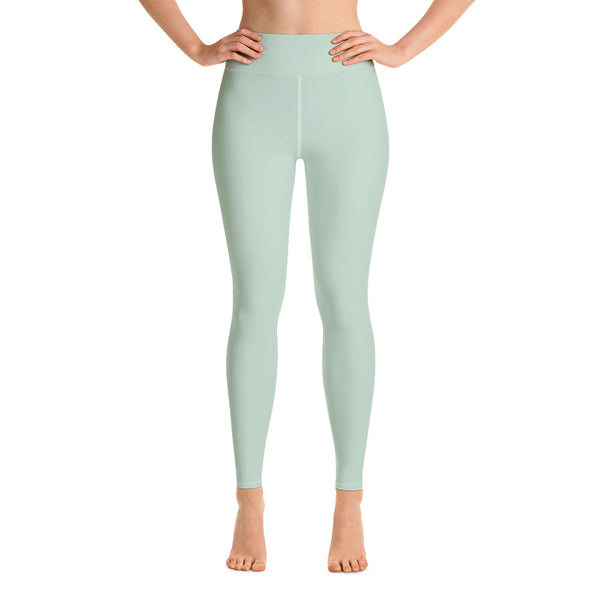 Pale Green Yoga Leggings, Cream Green Solid Color Active Wear Fitted Leggings Sports Long Yoga & Barre Pants - Made in USA/EU/MX (US Size: XS-6XL)