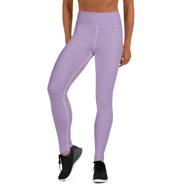 Solid Purple Color Yoga Leggings, Light Pale Purple Solid Color Active Wear Fitted Leggings Sports Long Yoga & Barre Pants - Made in USA/EU/MX (US Size: XS-6XL)