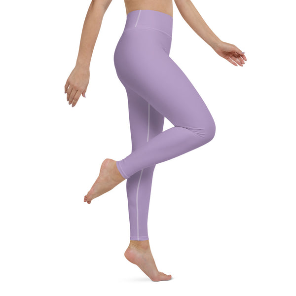 Solid Purple Color Yoga Leggings, Light Pale Purple Solid Color Active Wear Fitted Leggings Sports Long Yoga & Barre Pants - Made in USA/EU/MX (US Size: XS-6XL)