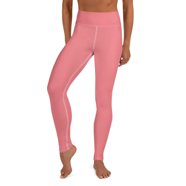 Peach Pink Women's Leggings, Women's Pink Solid Color Active Wear Fitted Leggings Sports Long Yoga & Barre Pants - Made in USA/EU/MX (US Size: XS-6XL)