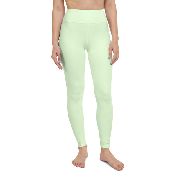 Light Green Yoga Leggings, Best Pastel Green Light Grey Color Yoga Leggings, Best Ladies Yoga Leggings, Athletic Solid Color Active Wear Fitted Leggings Sports Long Yoga & Barre Pants - Made in USA/EU/MX (US Size: XS-6XL)