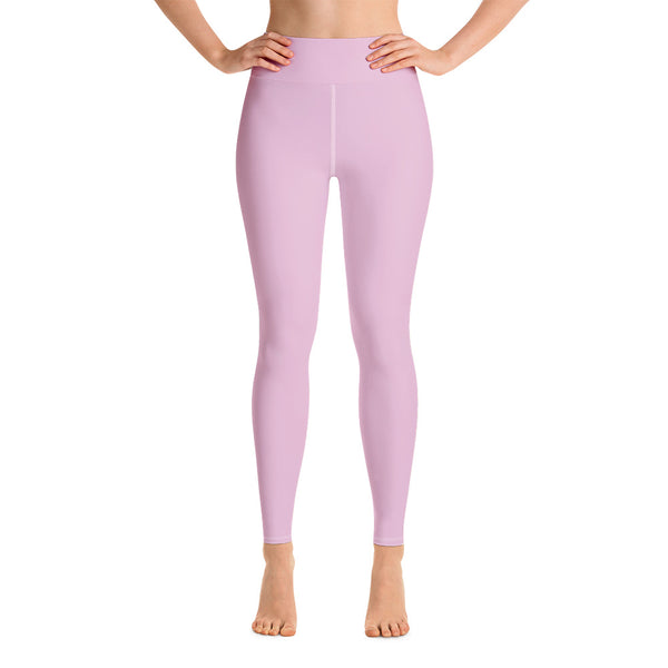Soft Pink Women's Yoga Leggings, Best Pale Pink Solid Color Active Wear Fitted Leggings Sports Long Yoga & Barre Pants - Made in USA/EU/MX (US Size: XS-6XL)