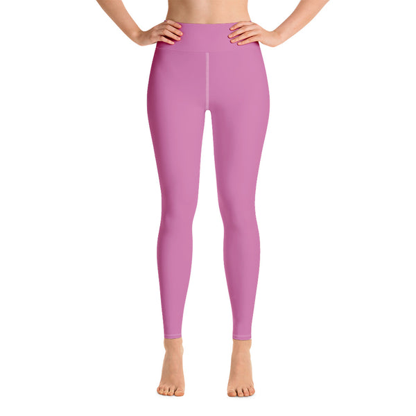 Soft Pink Women's Leggings, Women's Pink Solid Color Active Wear Fitted Leggings Sports Long Yoga & Barre Pants - Made in USA/EU/MX (US Size: XS-6XL)