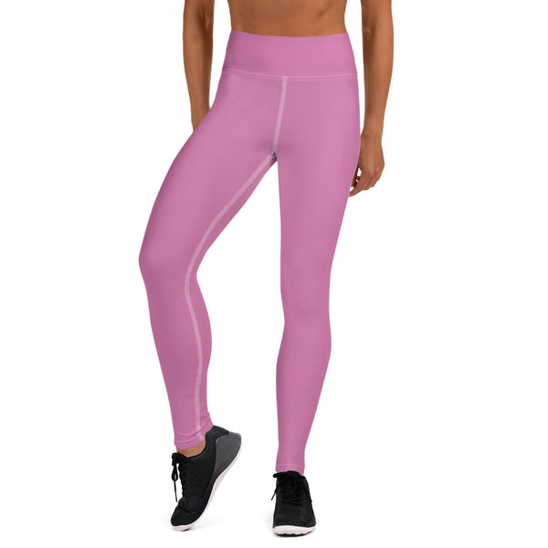 Soft Pink Women's Leggings, Women's Pink Solid Color Active Wear Fitted Leggings Sports Long Yoga & Barre Pants - Made in USA/EU/MX (US Size: XS-6XL)