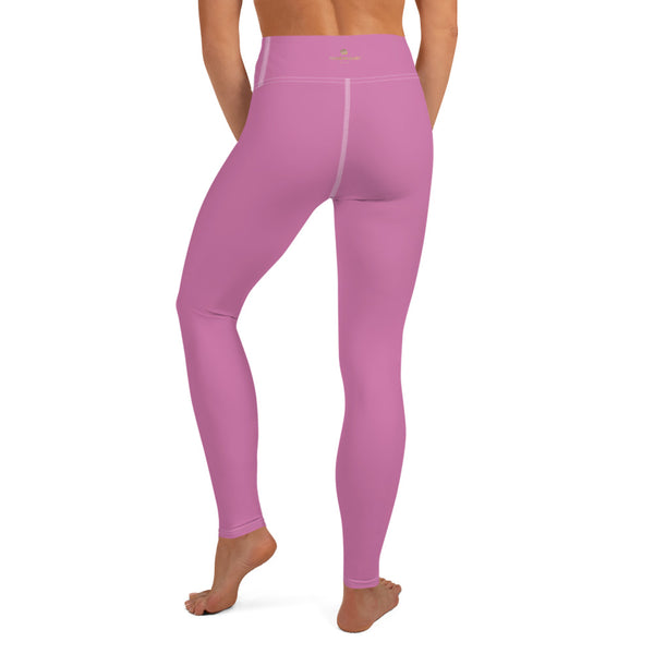 Pink Solid Color Yoga Leggings, Best Soft Pink Long Gym Workout Tights-Made in USA/EU/MX-Leggings-Printful-Heidi Kimura Art LLC