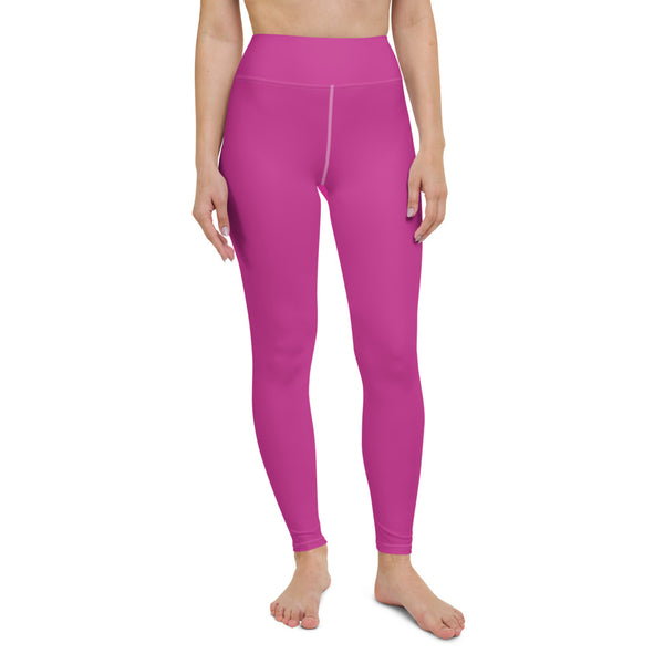 Hot Pink Women's Leggings, Women's Pink Solid Color Active Wear Fitted Leggings Sports Long Yoga & Barre Pants - Made in USA/EU/MX (US Size: XS-6XL)
