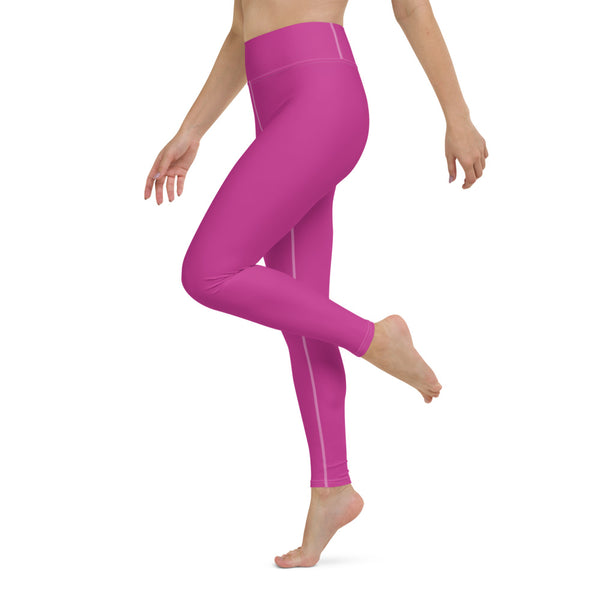 Hot Pink Women's Leggings, Women's Pink Solid Color Active Wear Fitted Leggings Sports Long Yoga & Barre Pants - Made in USA/EU/MX (US Size: XS-6XL)