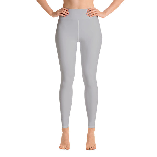 Light Grey Color Yoga Leggings, Solid Color Gray Solid Color Yoga Leggings, Light Grey Athletic Solid Color Active Wear Fitted Leggings Sports Long Yoga & Barre Pants - Made in USA/EU/MX (US Size: XS-6XL)