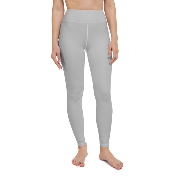 Light Grey Color Yoga Leggings, Solid Color Gray Solid Color Yoga Leggings, Light Grey Athletic Solid Color Active Wear Fitted Leggings Sports Long Yoga & Barre Pants - Made in USA/EU/MX (US Size: XS-6XL)
