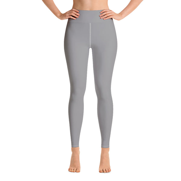Light Grey Solid Yoga Leggings, Pastel Gray Color Yoga Leggings, Light Grey Athletic Solid Color Active Wear Fitted Leggings Sports Long Yoga & Barre Pants - Made in USA/EU/MX (US Size: XS-6XL)