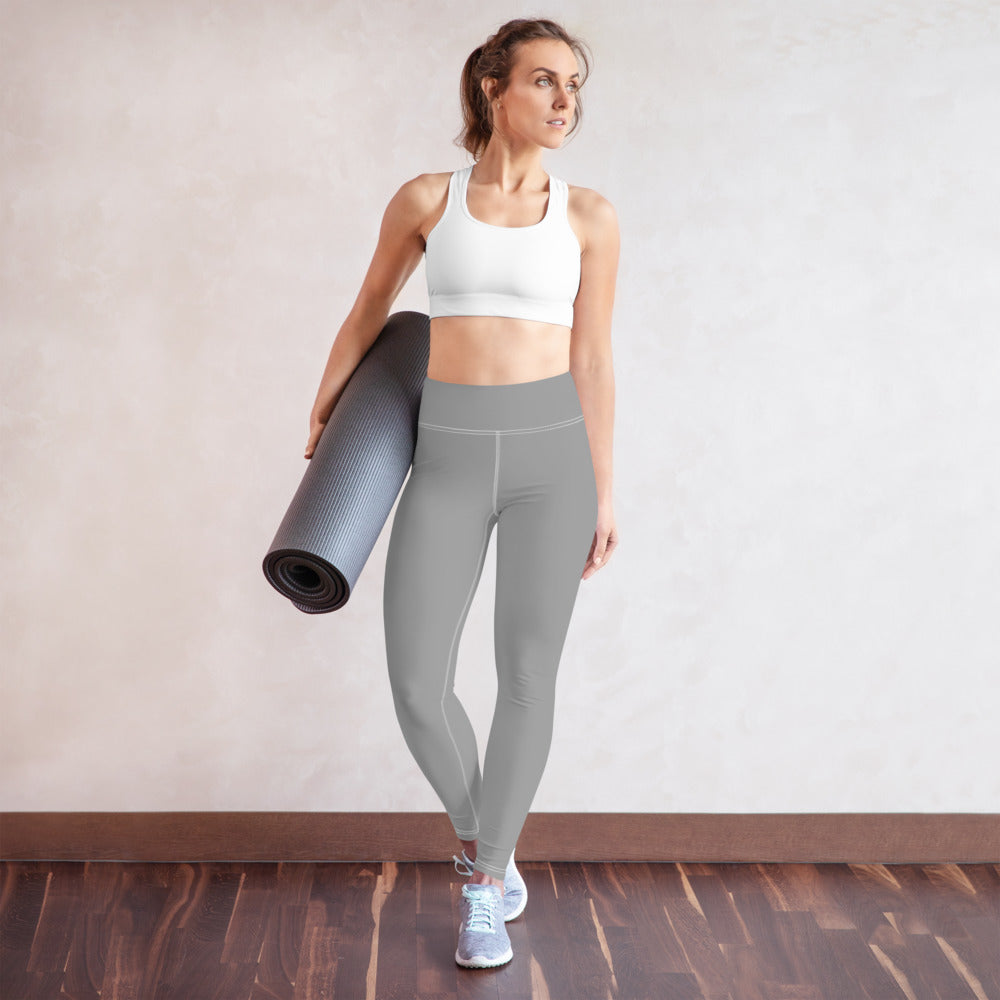 Light Grey Solid Yoga Leggings, Pastel Gray Color Women's Long
