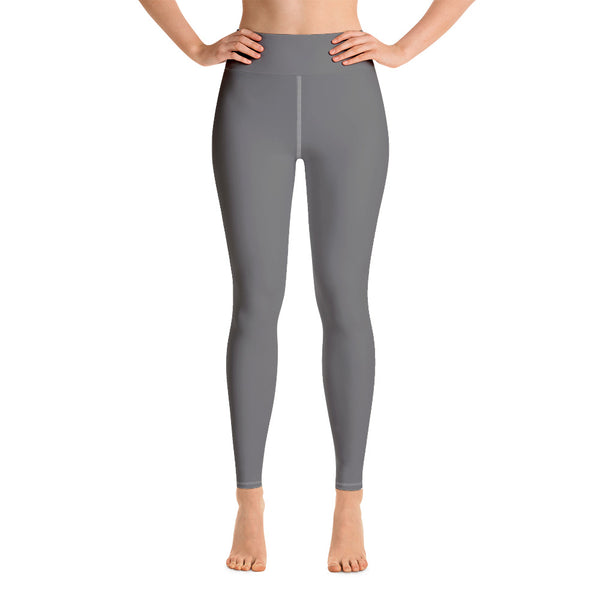 Grey Solid Color Yoga Leggings, Best Women's Gray Solid Color Active Wear Fitted Leggings Sports Long Yoga & Barre Pants - Made in USA/EU/MX (US Size: XS-6XL)