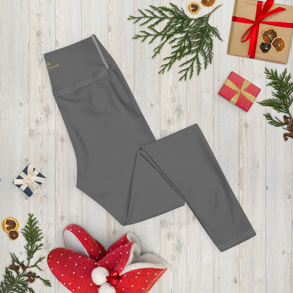 Grey Solid Color Yoga Leggings, Best Women's Gray Solid Color Active Wear Fitted Leggings Sports Long Yoga & Barre Pants - Made in USA/EU/MX (US Size: XS-6XL)