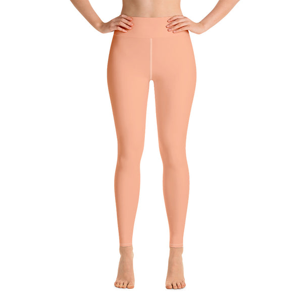 Pink Nude Color Yoga Leggings, Solid Color Pastel Long Athletic Women's Active Wear Fitted Leggings Sports Long Yoga & Barre Pants - Made in USA/EU/MX (US Size: XS-6XL)