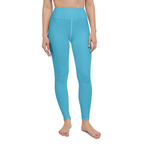 Sky Blue Women's Yoga Leggings-Heidikimurart Limited -Heidi Kimura Art LLCSky Blue Women's Yoga Leggings, Modern Solid Color Essential Premium Quality Yoga Leggings, Best Athletic Active Wear Fitted Leggings Sports Long Yoga & Barre Pants - Made in USA/EU/MX (US Size: XS-6XL)