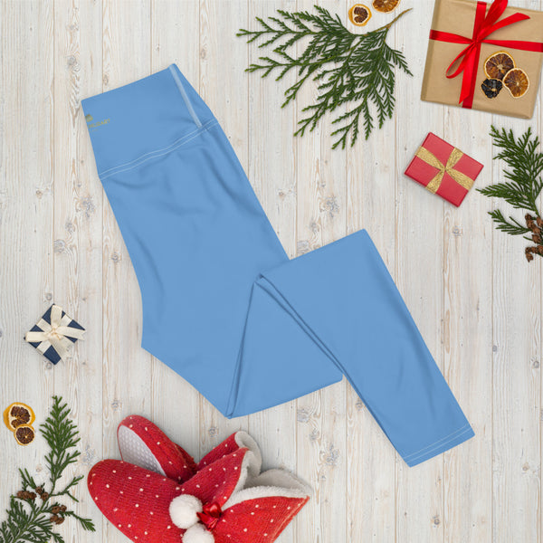 Pastel Blue Women's Yoga Leggings-Heidikimurart Limited -Heidi Kimura Art LLC Pastel Blue Women's Yoga Leggings, Solid Blue Color Long Modern Women's Gym Workout Active Wear Fitted Leggings Sports Long Yoga & Barre Pants - Made in USA/EU/MX (US Size: XS-6XL)