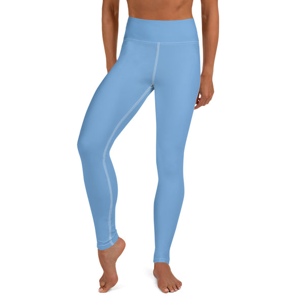 Blue Solid Color Yoga Leggings, Light Baby Blue Athletic Solid Color Active Wear Fitted Leggings Sports Long Yoga & Barre Pants - Made in USA/EU/MX (US Size: XS-6XL)