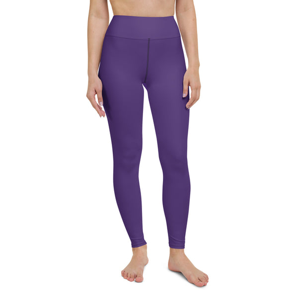 Dark Purple Solid Yoga Leggings-Heidikimurart Limited -Heidi Kimura Art LLC