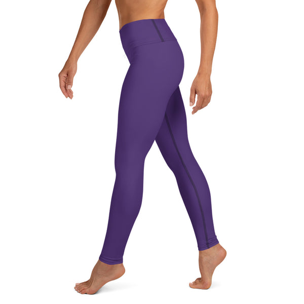 Dark Purple Solid Yoga Leggings-Heidikimurart Limited -Heidi Kimura Art LLC