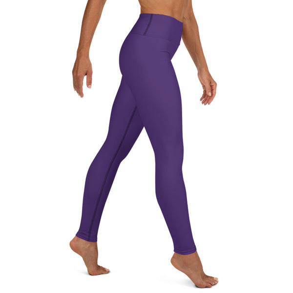 Dark Purple Solid Yoga Leggings, Dark Purple Color Yoga Leggings, Active Wear Fitted Leggings Sports Long Yoga & Barre Pants - Made in USA/EU/MX (US Size: XS-6XL)