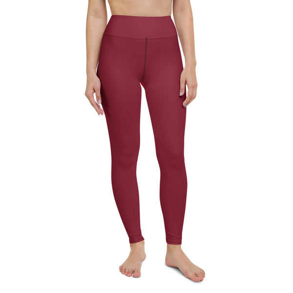 Yoga Leggings-Heidikimurart Limited -Heidi Kimura Art LLC Wine Red Solid Color Yoga Leggings, Modern Essential Premium Quality Yoga Leggings, Best Athletic Active Wear Fitted Leggings Sports Long Yoga & Barre Pants - Made in USA/EU/MX (US Size: XS-6XL)