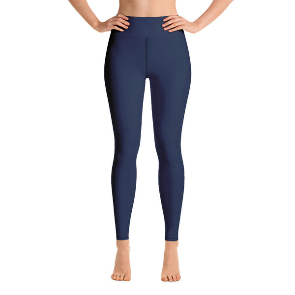 Dark Blue Women's Yoga Leggings, Premium Solid Color Yoga Leggings, Athletic Solid Color Active Wear Fitted Leggings Sports Long Yoga & Barre Pants - Made in USA/EU/MX (US Size: XS-6XL)