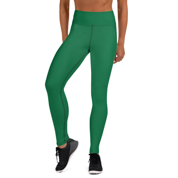 Pale Green Yoga Leggings, Cream Green Color Women's Long Yoga Tights-Made  in USA/EU/MX