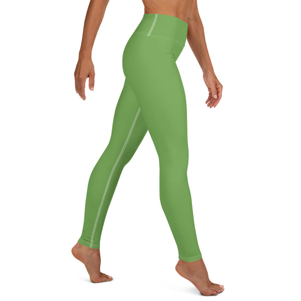 Light Green Women's Yoga Leggings, Best Premium Quality Yoga Leggings, Athletic Solid Color Active Wear Fitted Leggings Sports Long Yoga & Barre Pants - Made in USA/EU/MX (US Size: XS-6XL)
