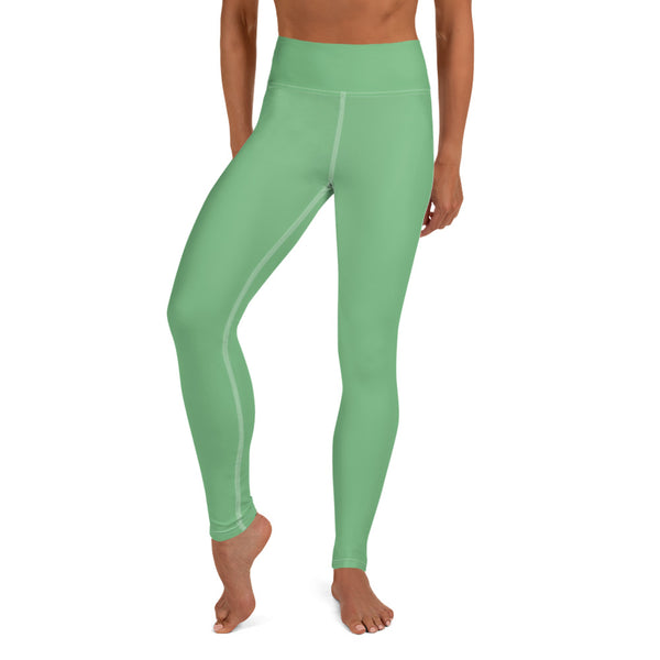 Pastel Green Women's Yoga Leggings-Heidikimurart Limited -XS-Heidi Kimura Art LLC Pastel Green Women's Yoga Leggings, Solid Color Long Modern Women's Gym Workout Active Wear Fitted Leggings Sports Long Yoga & Barre Pants - Made in USA/EU/MX (US Size: XS-6XL)
