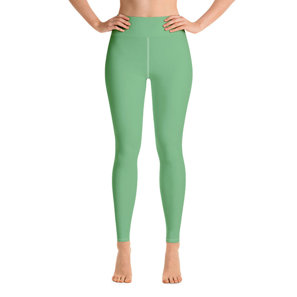 Pastel Green Women's Yoga Leggings-Heidikimurart Limited -Heidi Kimura Art LLC Pastel Green Women's Yoga Leggings, Solid Color Long Modern Women's Gym Workout Active Wear Fitted Leggings Sports Long Yoga & Barre Pants - Made in USA/EU/MX (US Size: XS-6XL)
