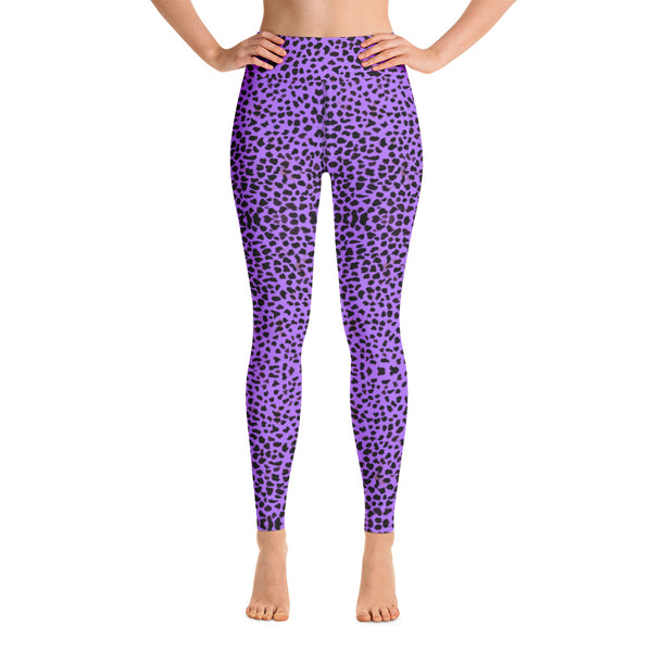 Purple Cheetah Print Yoga Leggings-Heidikimurart Limited -Heidi Kimura Art LLC Purple Cheetah Print Yoga Leggings, Leopard Animal Print Yoga Leggings, Active Wear Fitted Leggings Sports Long Yoga & Barre Pants - Made in USA/EU/MX (US Size: XS-6XL)