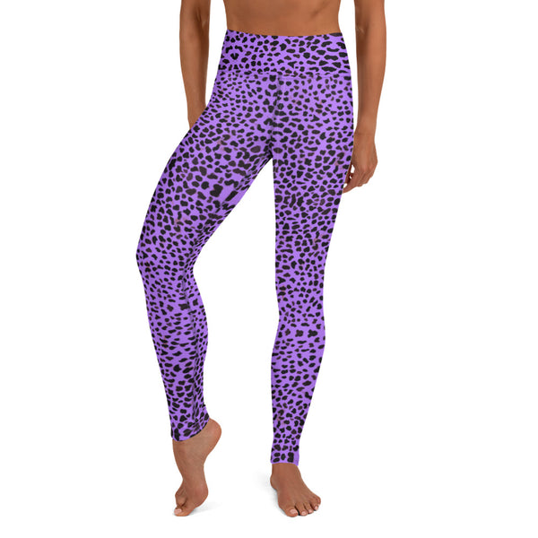 Purple Cheetah Print Yoga Leggings-Heidikimurart Limited -Heidi Kimura Art LLC Purple Cheetah Print Yoga Leggings, Leopard Animal Print Yoga Leggings, Active Wear Fitted Leggings Sports Long Yoga & Barre Pants - Made in USA/EU/MX (US Size: XS-6XL)