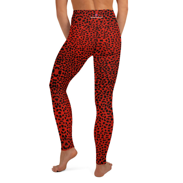 Red Cheetah Print Yoga Leggings, Leopard Animal Print Long Women's Gym Tights, Best Designer Women's Tights Long Yoga Pants, Designer Premium Quality Active Wear Fitted Leggings Sports Long Yoga & Barre Pants - Made in USA/EU/MX (US Size: XS-6XL)