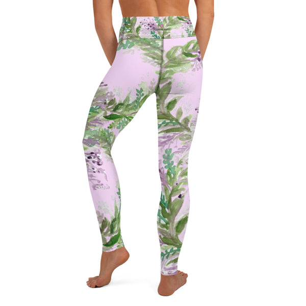 Light Pink Lavender Floral Tights, Yoga Leggings