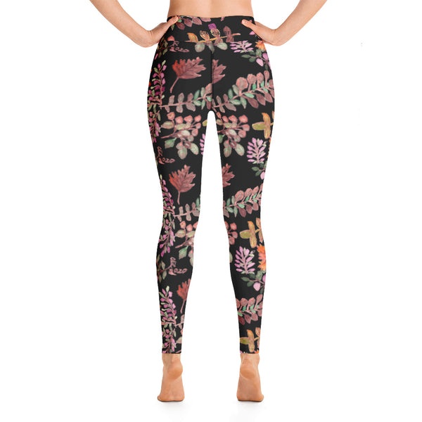 Fall Black Floral Yoga Leggings