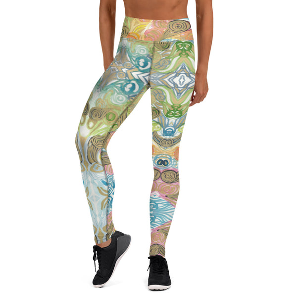 Japanese Waves Abstract Yoga Leggings - Heidikimurart Limited  Japanese Waves Abstract Yoga Leggings, Watercolor Women's Retro Style Ladies' Long Yoga Pants Active Wear Fitted Leggings Sports Long Yoga & Barre Pants - Made in USA/EU/MX (US Size: XS-6XL)
