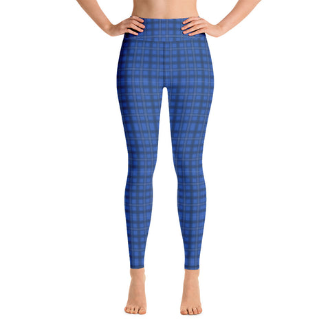 Royal Blue Plaid Yoga Leggings, Plaid Scottish Style Tartan Printed Active Wear Fitted Leggings Sports Long Yoga & Barre Pants - Made in USA/EU/MX (US Size: XS-6XL)