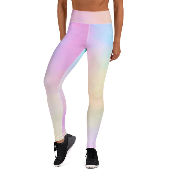 Pink Abstract Yoga Leggings, Unicorn Pastel Light Pink Blue Active Wear Fitted Leggings Sports Long Yoga & Barre Pants - Made in USA/EU/MX (US Size: XS-6XL)