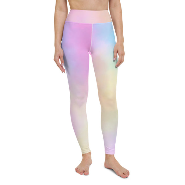 Pink Abstract Yoga Leggings, Unicorn Pastel Light Pink Blue Active Wear Fitted Leggings Sports Long Yoga & Barre Pants - Made in USA/EU/MX (US Size: XS-6XL)