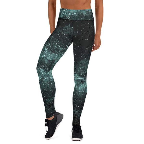Galaxy Women's Yoga Leggings, Space Cosmos Blue Active Wear Fitted Leggings Sports Long Yoga & Barre Pants - Made in USA/EU/MX (US Size: XS-6XL)