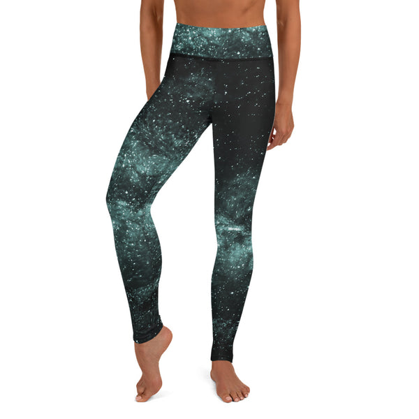 Galaxy Women's Yoga Leggings, Space Cosmos Blue Active Wear Fitted Leggings Sports Long Yoga & Barre Pants - Made in USA/EU/MX (US Size: XS-6XL)