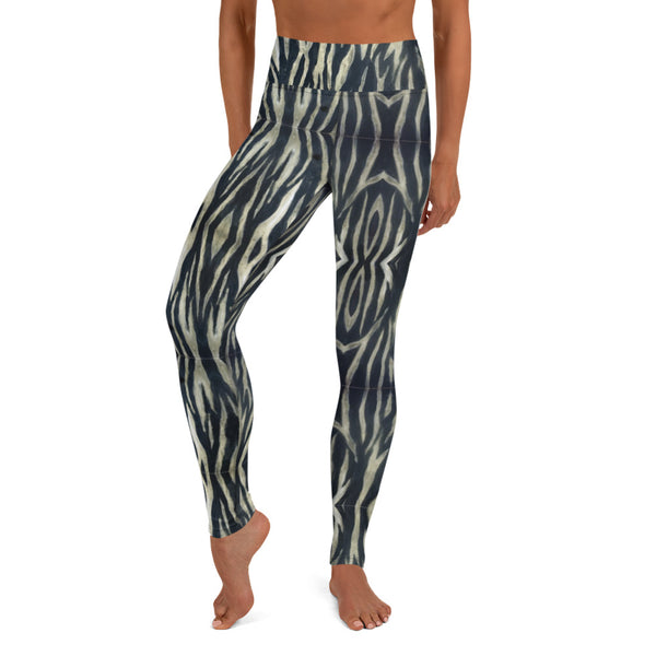 Tiger Striped Ladies' Yoga Leggings, Light Yellow Black Animal Striped Tiger Stripes Animal Print Active Wear Fitted Leggings Sports Long Yoga & Barre Pants - Made in USA/EU/MX (US Size: XS-6XL)